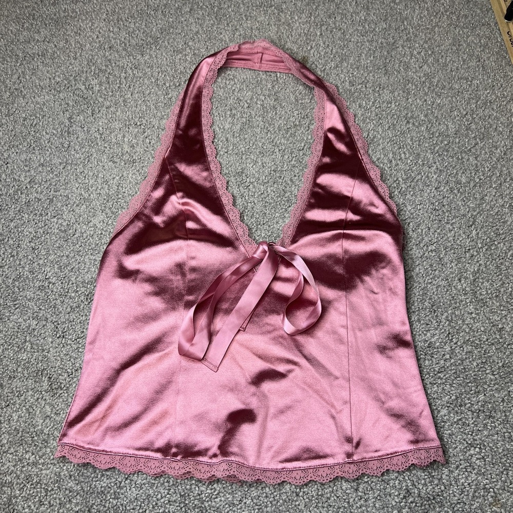 Kimono Blue Camisole Womens Large Pink Satin Halter Lace Trim Sleep Top Lingerie